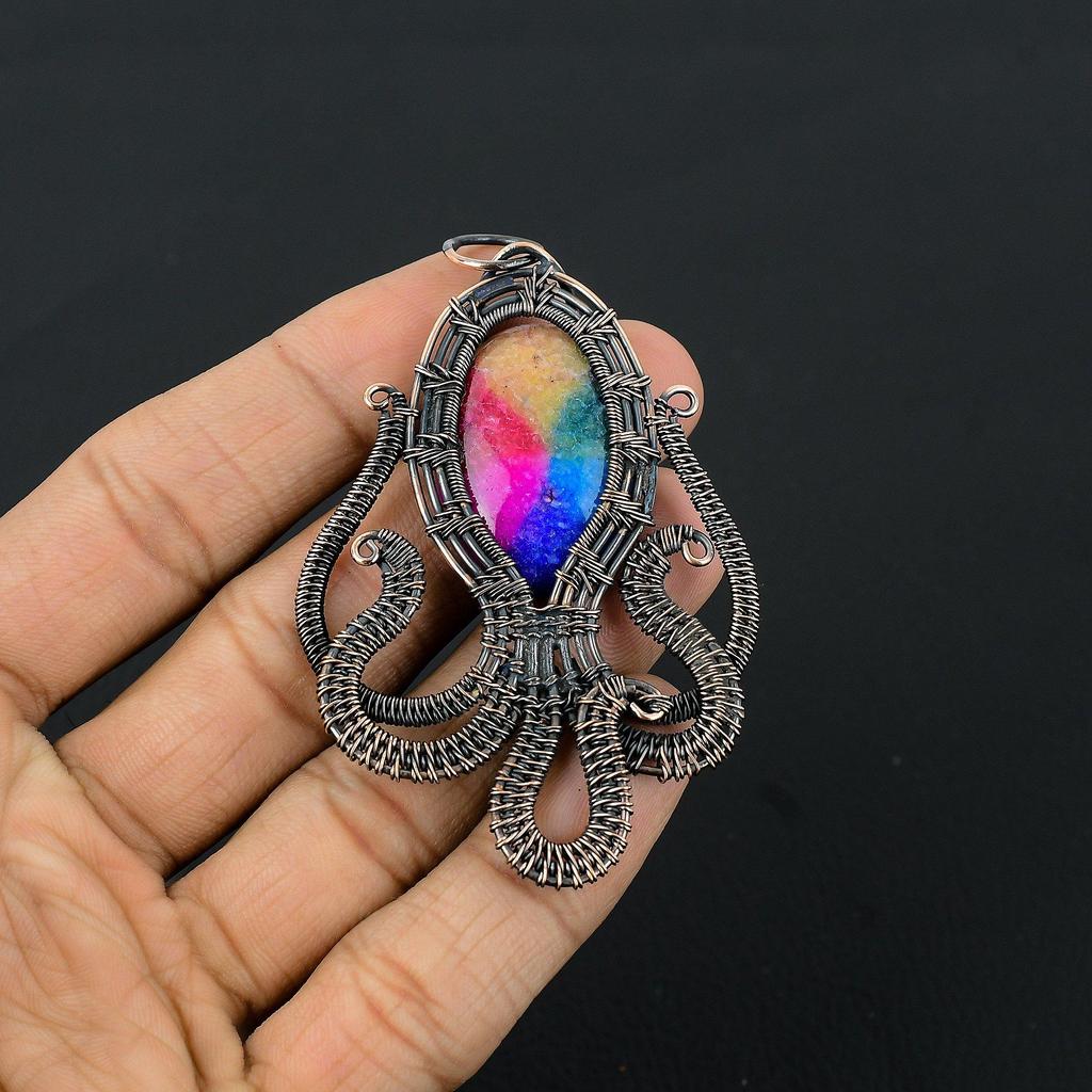 Rainbow Solar Quartz 999 Copper Wire Wrapped Pendant, Handmade Gemstone Pendant Jewelry, Gifts For Wife Brand New Pendant
