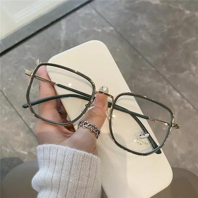 Computer Blue Blocking Light Glasses for Men Women Plain Eyeglasses Big Square Alloy TR90 Ultra-lightweight Frame Plano Eyewear