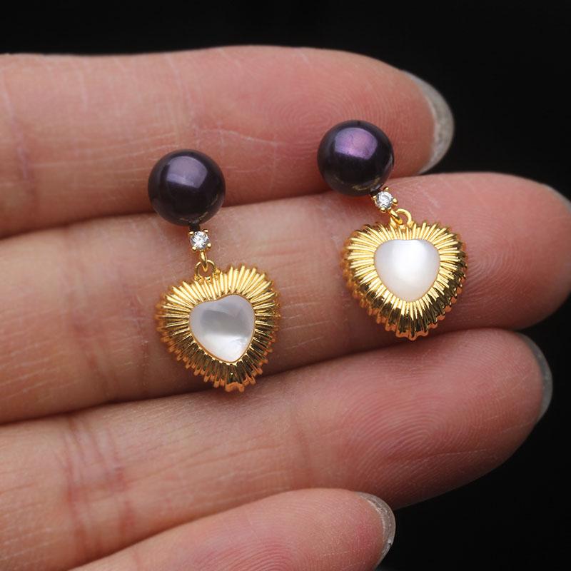 Genuine Fresh water Stud Earrings with Pearls Woman,Natural Heart Pearl Earrings Jewelry Wife Mother Birthday Gift White Black