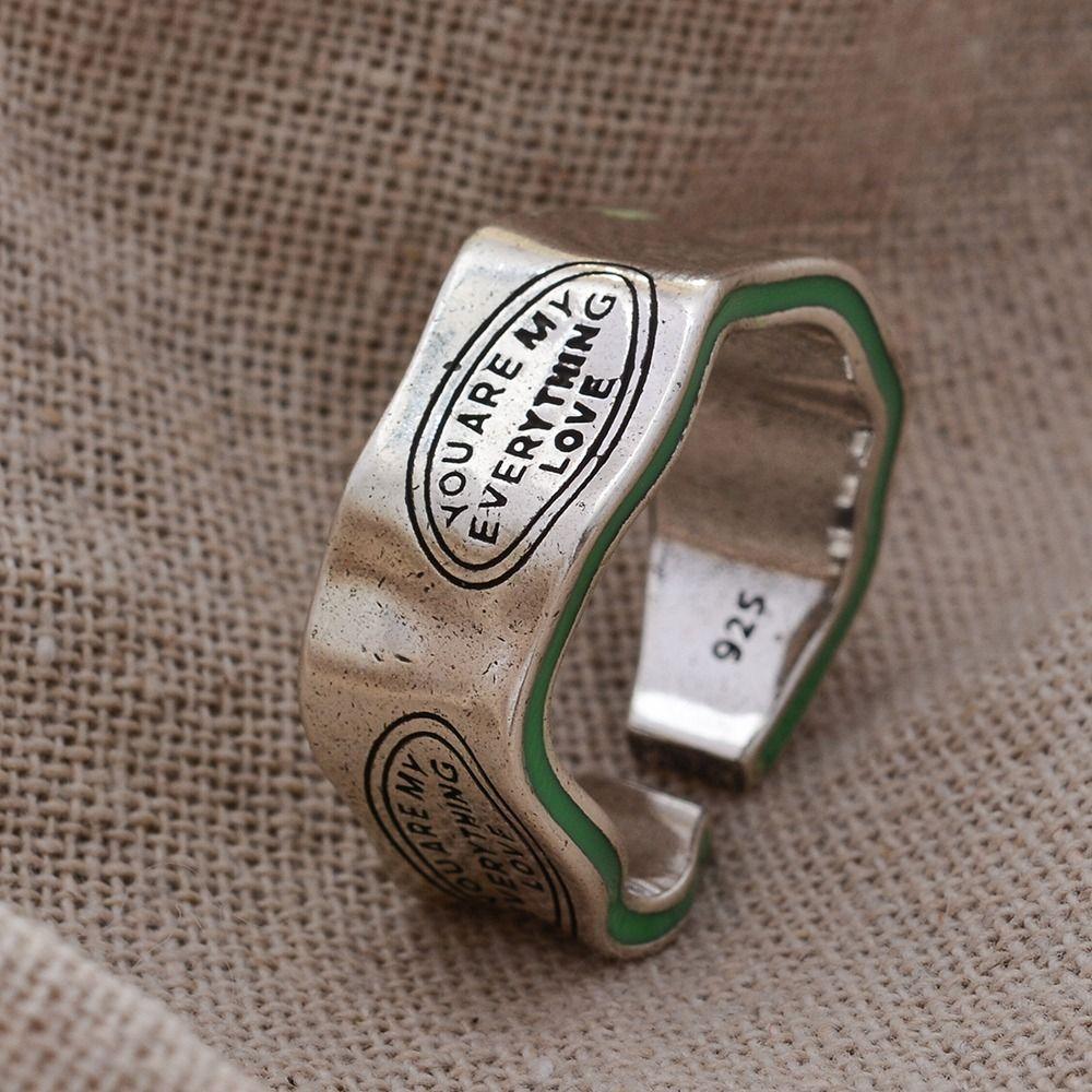 Letters Carving Wavy Pattern Women Opening Ring Vintage Ring Korean Style Ring Fashion Jewelry