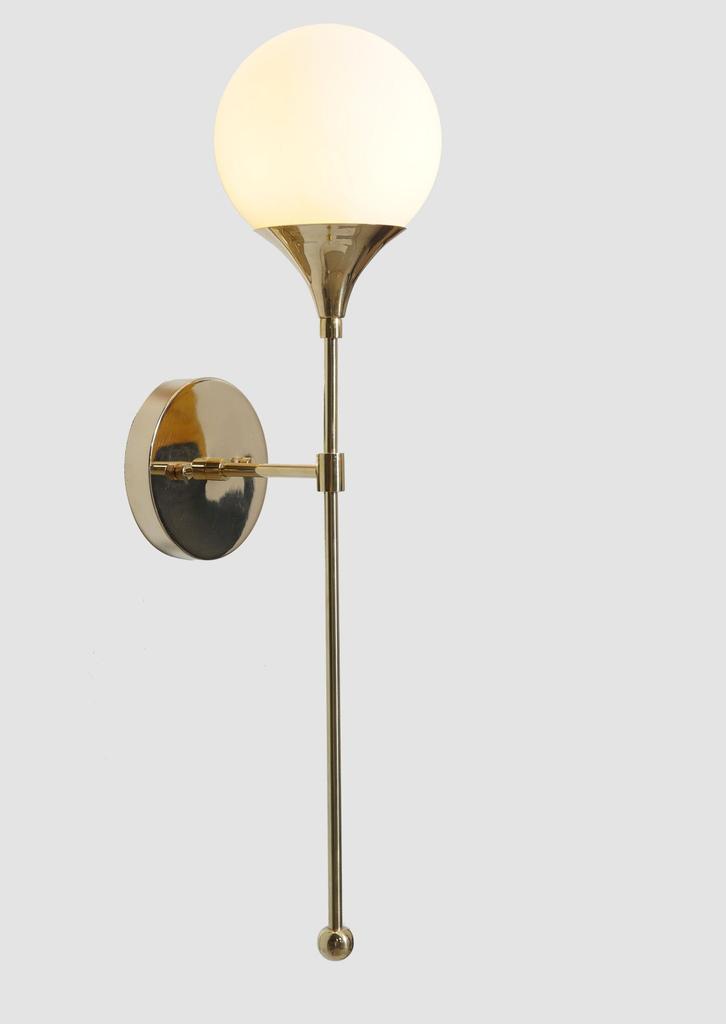Vintage Brass Trumpet Glass Globe Wall Light – Mid Century Sconce