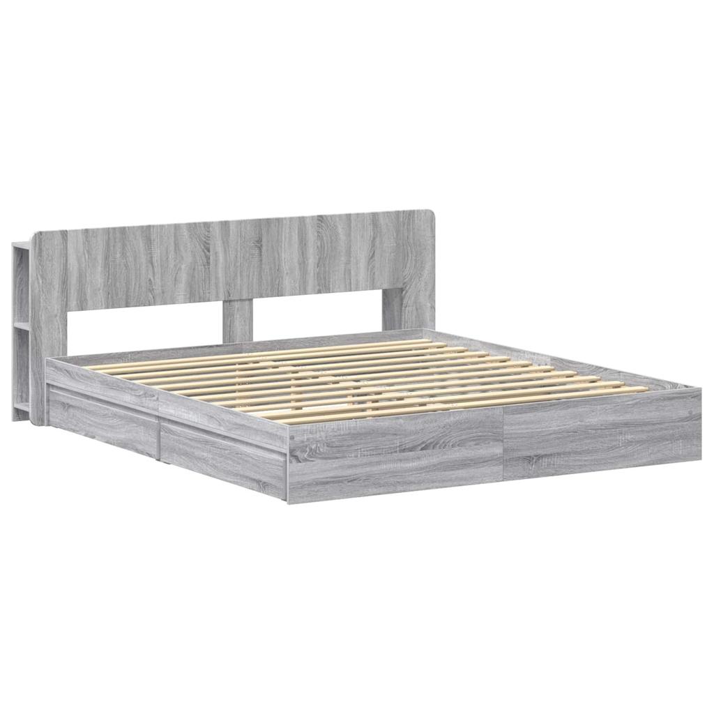 Bed Frame with Storage Space Grey Sonoma 180 x 200 cm Particleboard