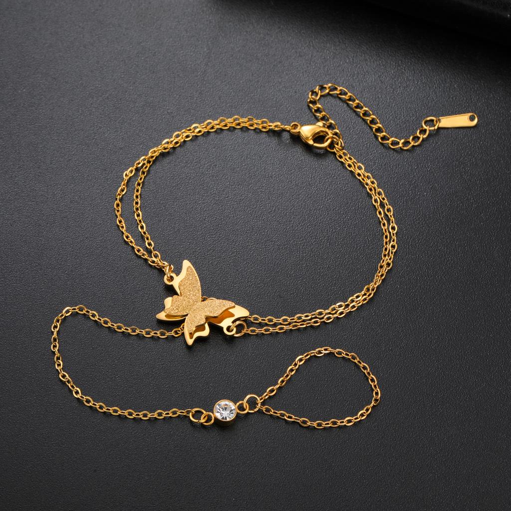 Teamer Butterfly Clear Zircon Finger Chain Bracelet Stainless Steel Romantic Vintage Wedding Jewelry Lucky Gift Wholesale New