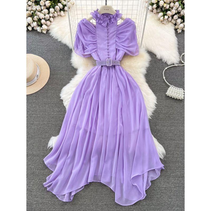 Accessible Luxury Graceful Stand Collar Chiffon Dress Elegance Formal Dress