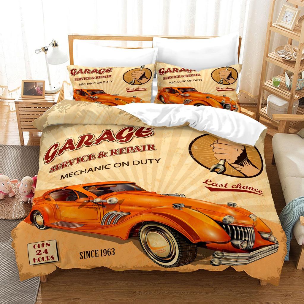 3pcs Bedding Set Hand Drawn Cars Print Duvet Cover Set Single Double King Size Bed Set for Adult Home Bedroom with Pillow Case