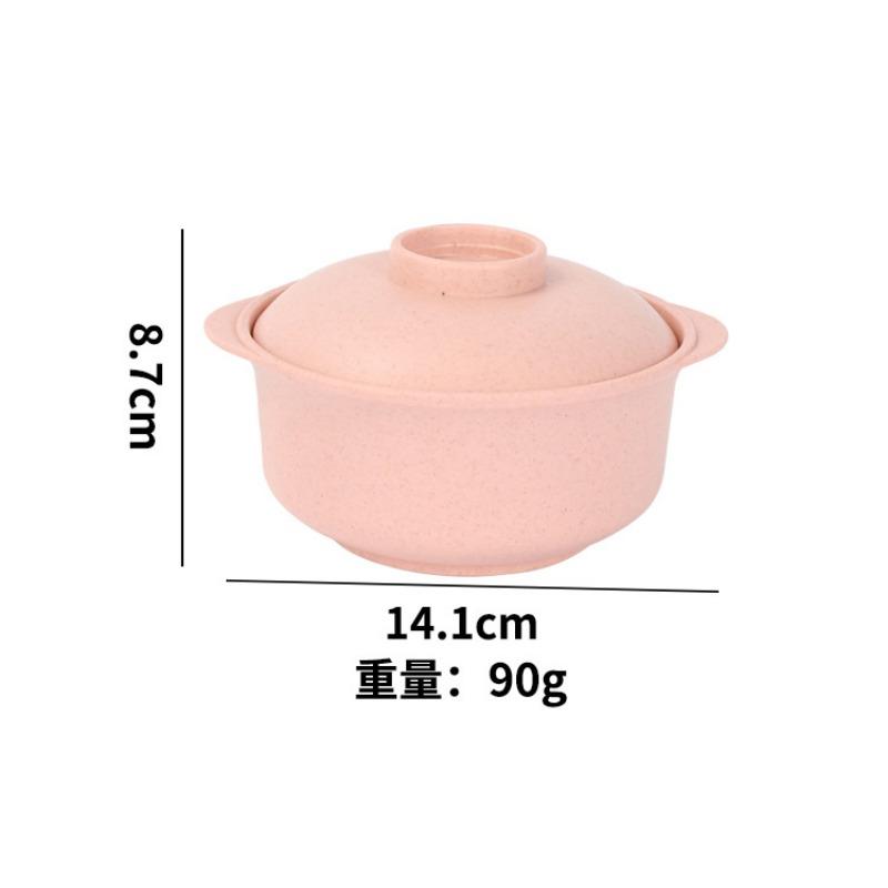 Wheat Straw Plastics Instant Creative Wheat Noodles Bowl Lid Salad Anti-hot Soup Food Bowls Reusable Solid Color Container Set