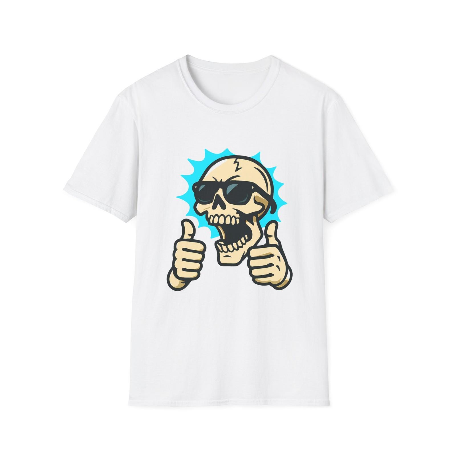 Unisex Softstyle T-Shirt Skull Thumbs Up Comic Skeleton Humor S