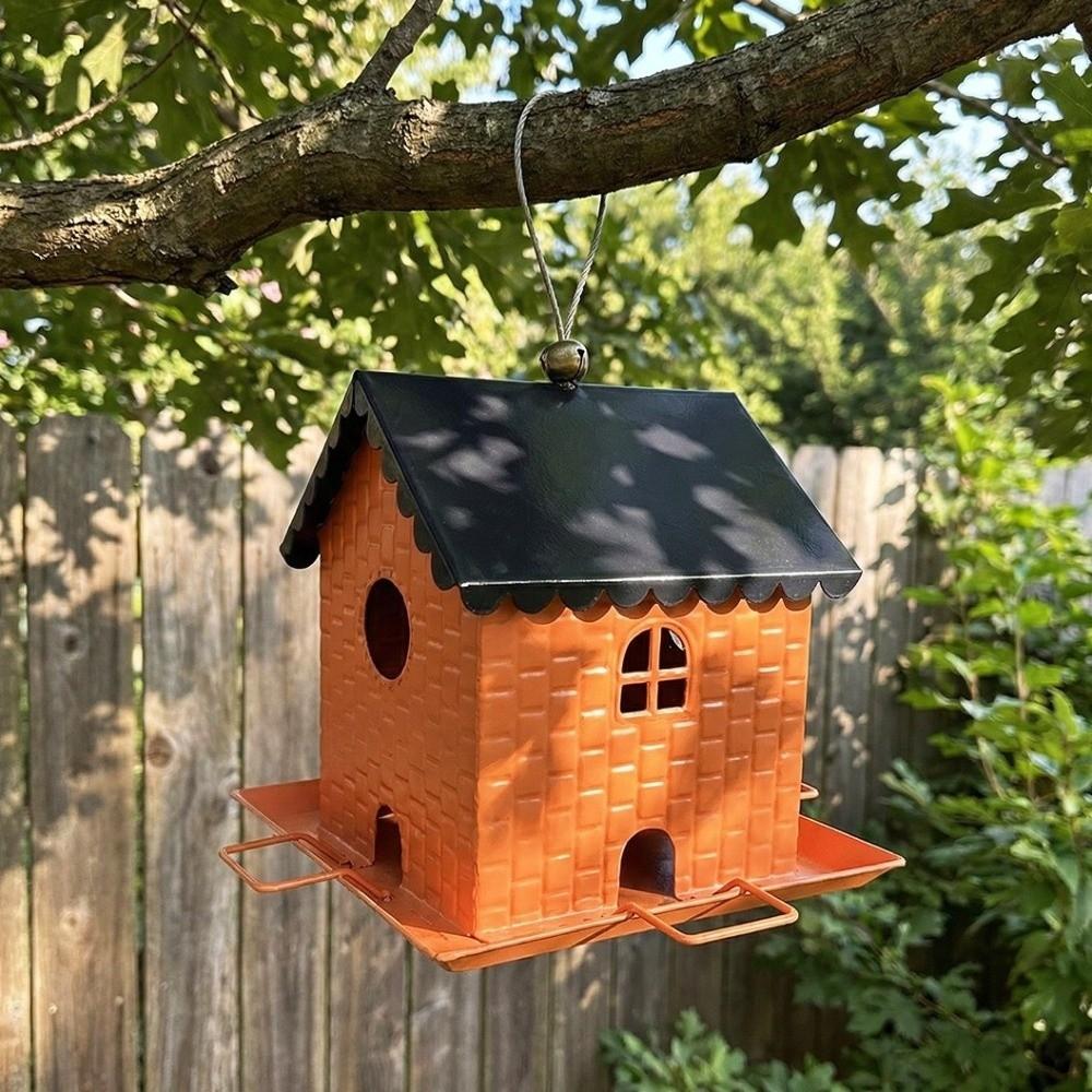 Large Capacity House Shape Bird Feeder Squirrel Proof Leak-Proof Bird Feeding Station Windproof Metal Hanging Bird Feeder