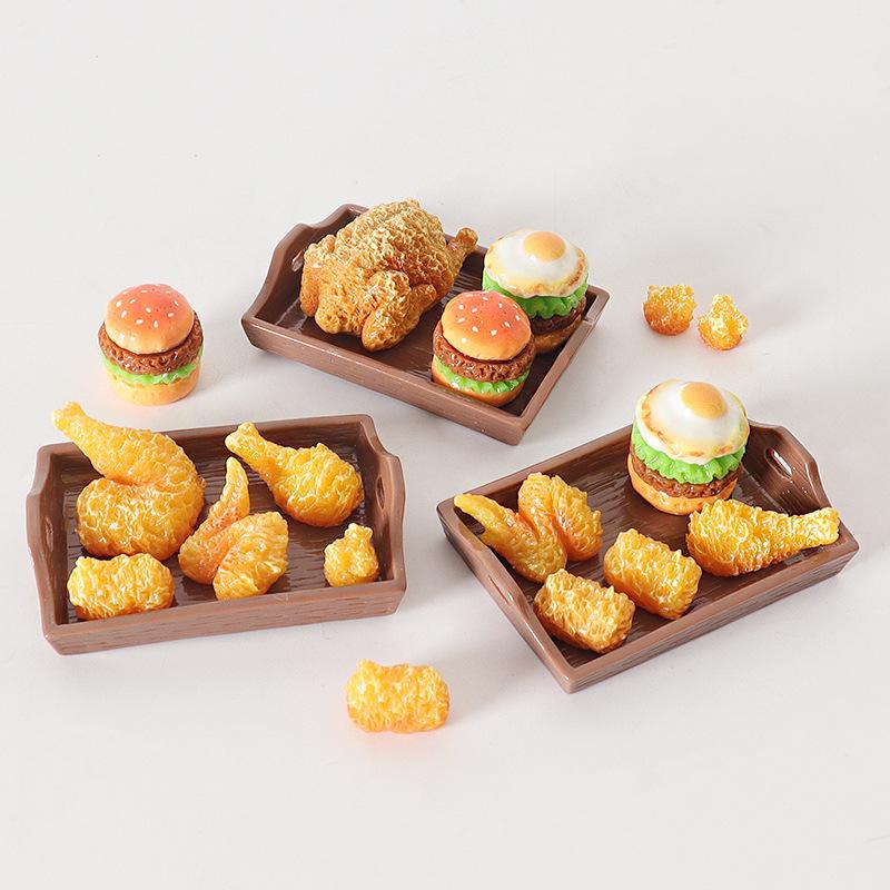 Mini Dollhouse Fried Chicken Tray Ornament - DIY Hamburger Scene with Chicken Leg Accessories
