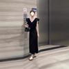 Black V-neck Small Flying Sleeve Dress for Children's Summer New Waist Temperament Dress