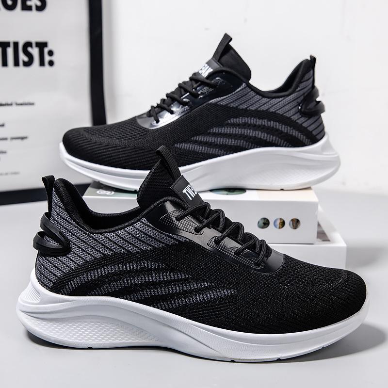 Flying woven men's shoes summer breathable mesh running soft-soled sports shoes boys versatile height-increasing white shoes