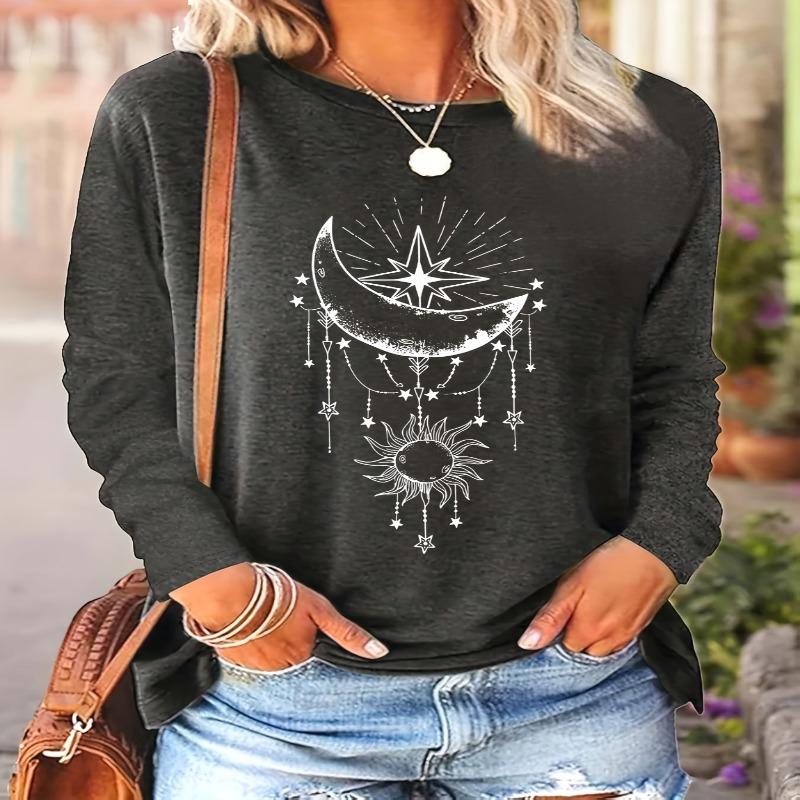 Women's round neck long sleeve casual loose top bottoming T-shirt