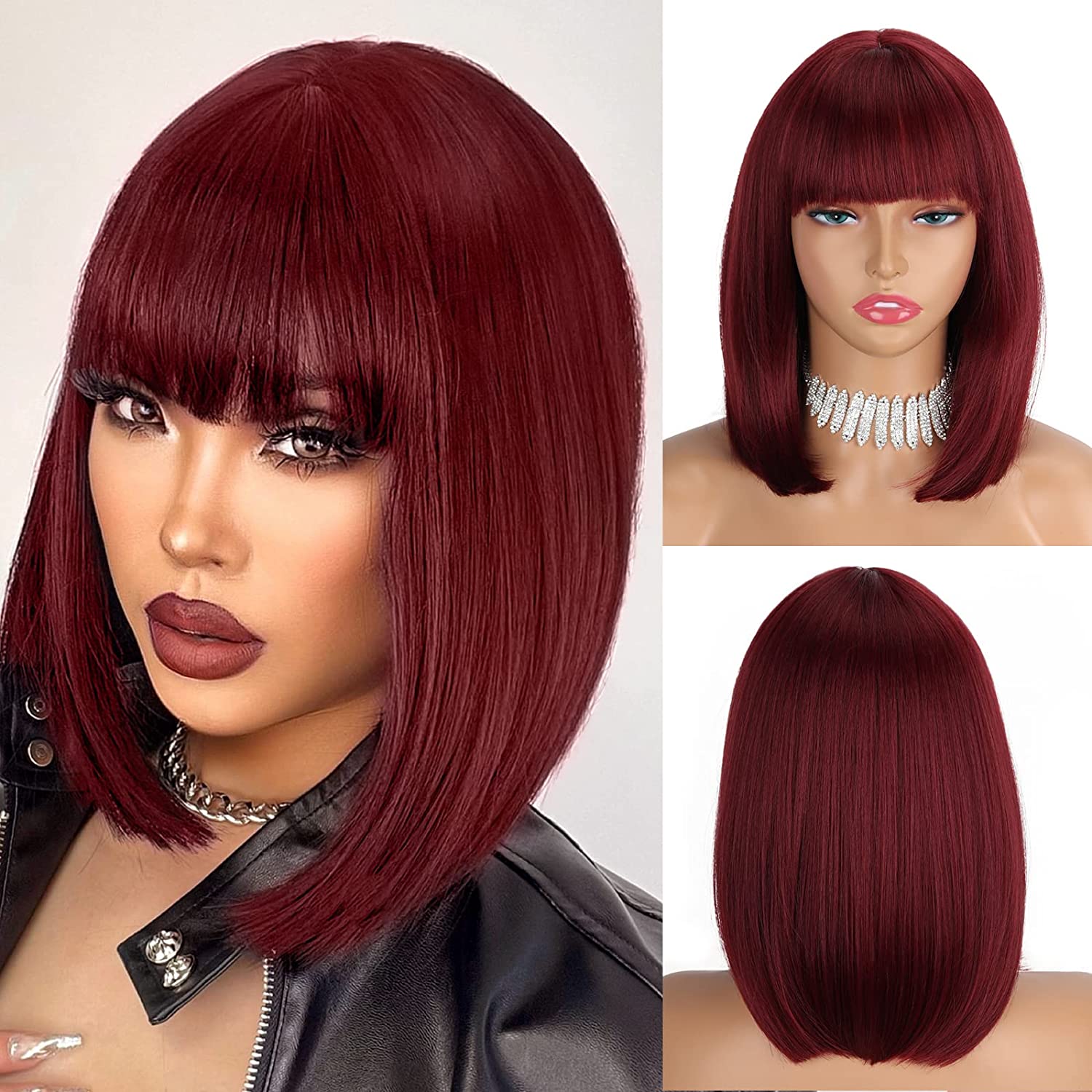 

XINRAN Короткий коричневый парик Боб с челкой Синтетические каштановые волосы Боб Парики для женщин Термостойкие парики Боб до плеч для повседневной вечеринки