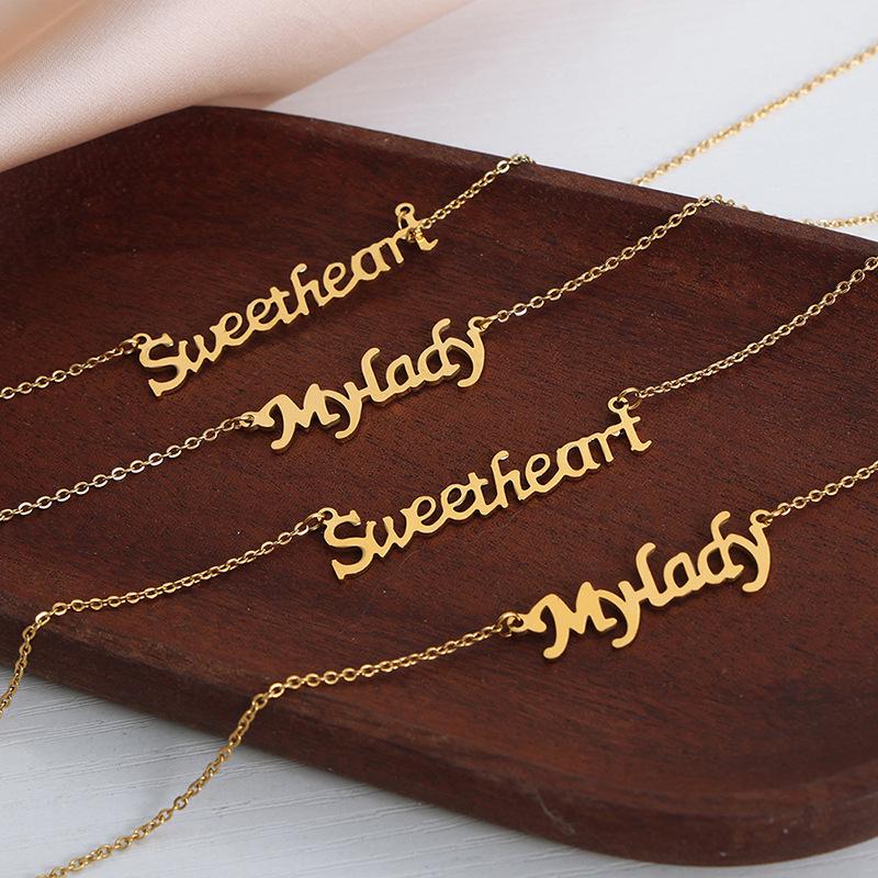 European & American High-End Titanium Steel Gold Letter Pendant Necklace for Women