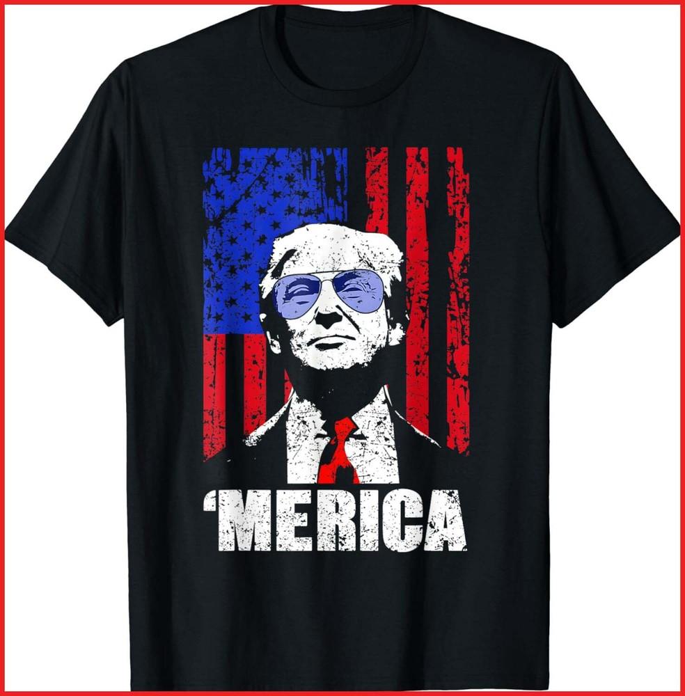 MERICA TRUMP Happy 4th Of July Trump Black Cotton T-Shirt Unisex T-Shirt M