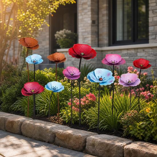 Yousheng 2Pcs Metal Flowers for Outside, Decorative Garden Stakes, Flower Bed Decor Plant Stakes, Metal Art for Outside, Outdoor Yard Art for Lawn
