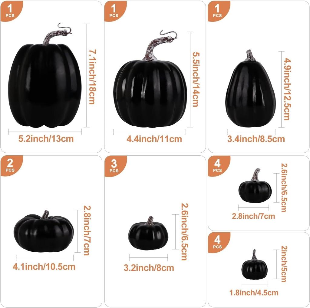 16pcs Artificial Foam Autumn Pumpkin Set Multi-Sized Decorative Pumpkins Thanksgiving Halloween Fall Decor Tabletop Centerpiece