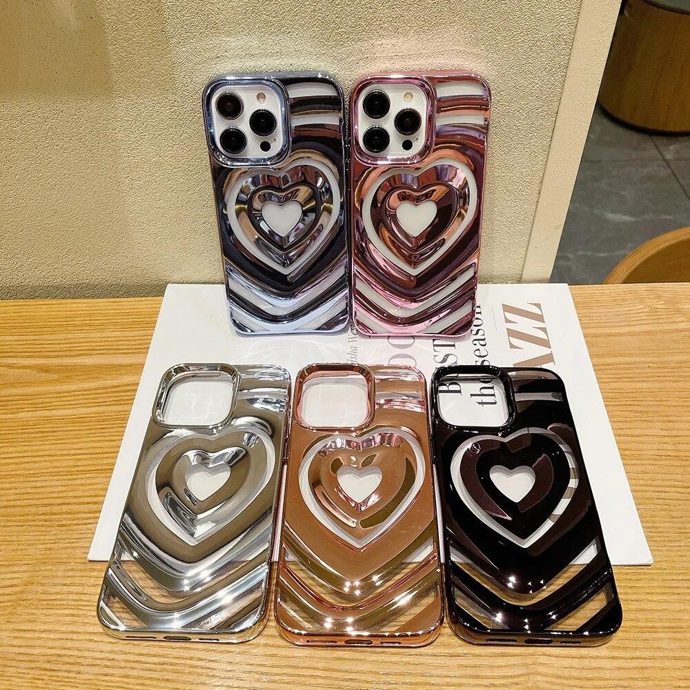 Love Heart Phone Case For iPhone 11 Case iPhone 14 Pro 13 12 Pro Max 13promax Shockproof Silicone Electroplate Bumper Cover Capa