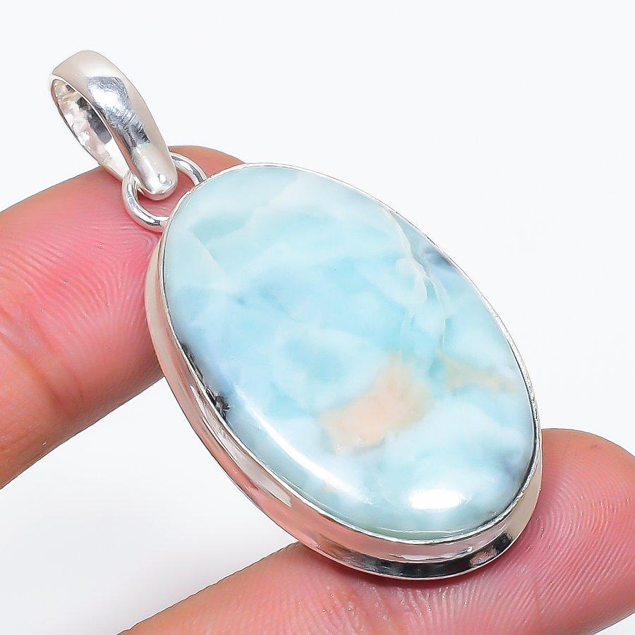 Natural Republic Larimar Gemstone 925 Sterling Silver Jewelry Pendant 2.01  AP-14155