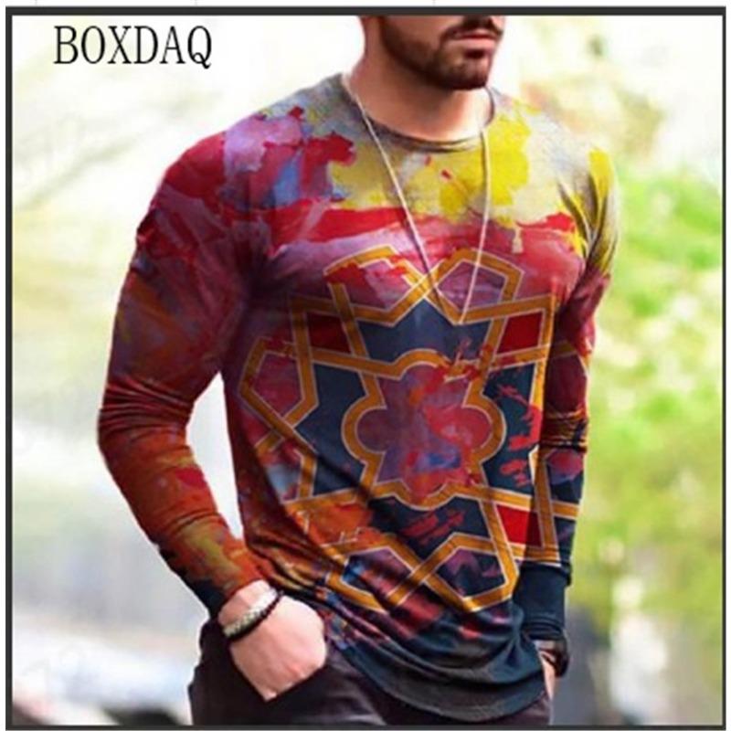 Langarm T-Shirts für Herren im Vintage-Stil Frühling Herbst 3D-Druck Street Übergroße Oberteile 6XL Übergröße Locker Lässig Rundhals T-Shirt