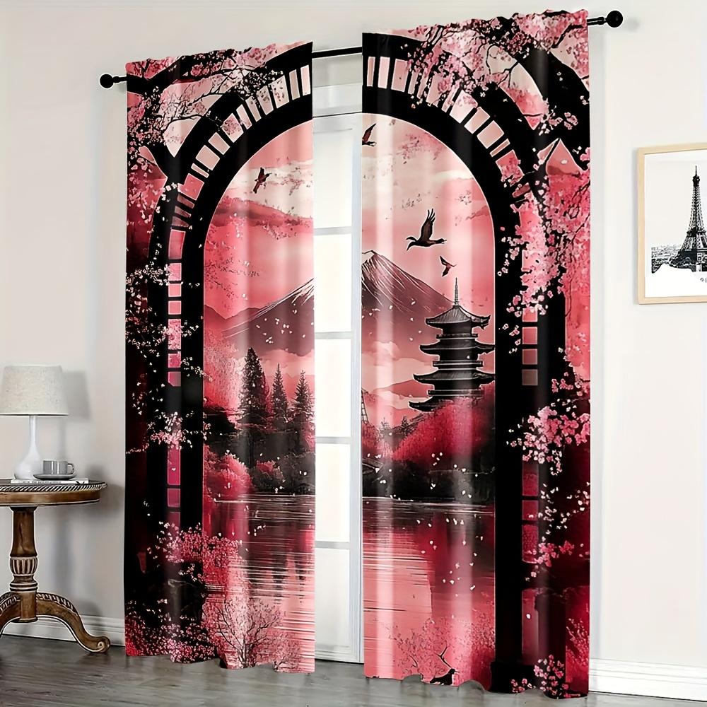 2PCS Vintage Sakura Party Curtains – Polyester Sakura-Themed Drapes for Bedroom & Living Room Decor