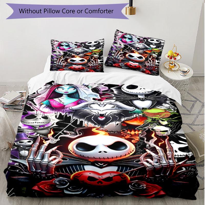 3pcs Duvet Cover Set (1*Duvet Cover + 2*Pillowcase, Without Core), The Nightmare Before Christmas Print Soft All‑Season Bedding Set, Home Bedroom Deco