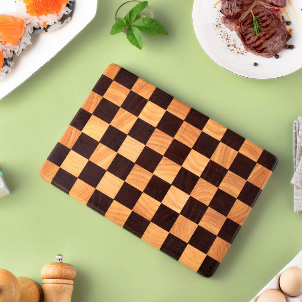 Solid Wood Checkerboard Cutting Board Splicing Color Fruits Tray Chopping Block  Baby Food