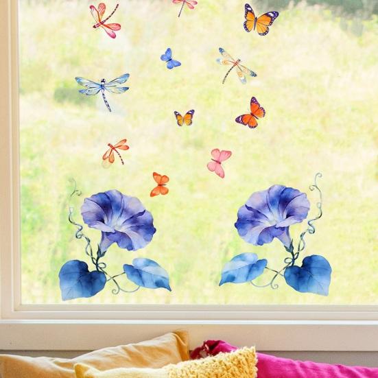 Spring Floral Window Clings Morning Glory Butterfly Dragonfly Static Glass Decals Reusable Sticker for Home Office Glass Doors Windows