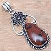 Pendant Mahogany Obsidian Gemstone Handmade Antique Silver Jewelry 2.5"