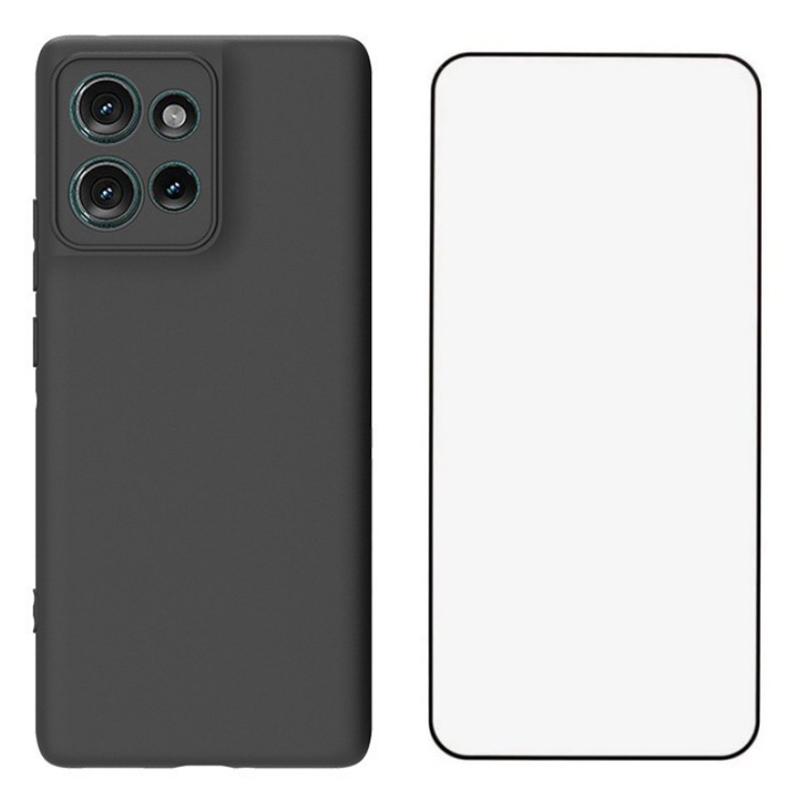 WANLONFENG MS Series for Motorola Edge 50 5G TPU Case Matte Back Cover with Tempered Glass