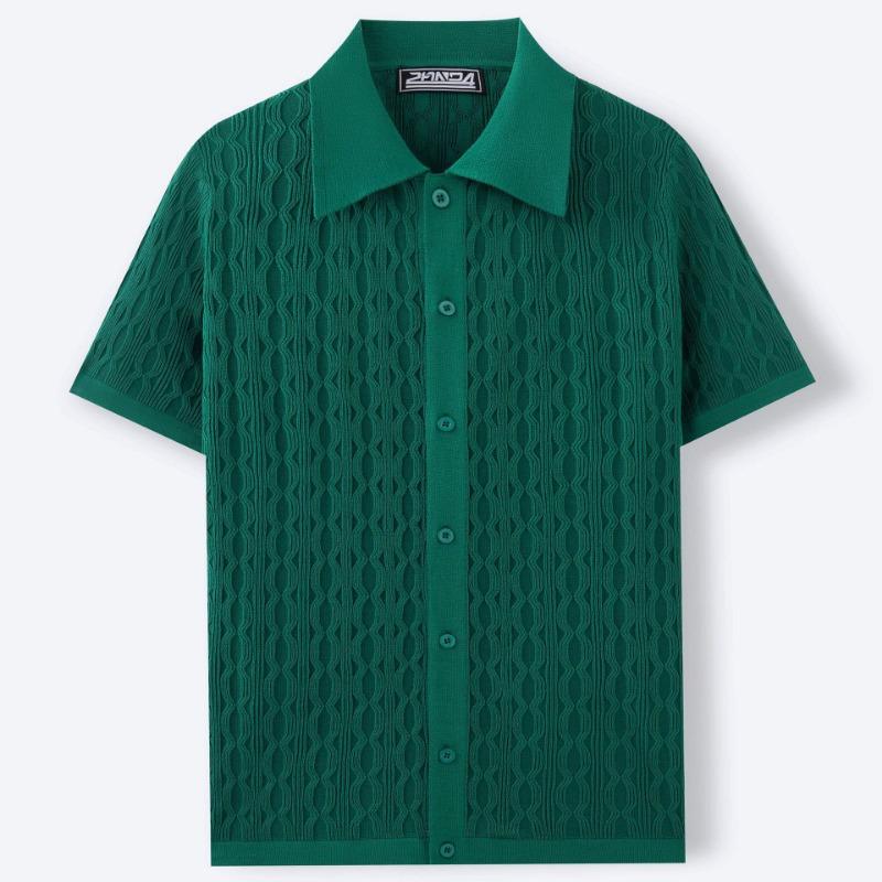 Cárdigan de Punto Jacquard de Manga Corta para Hombre Verano Casual de Negocios Versátil
