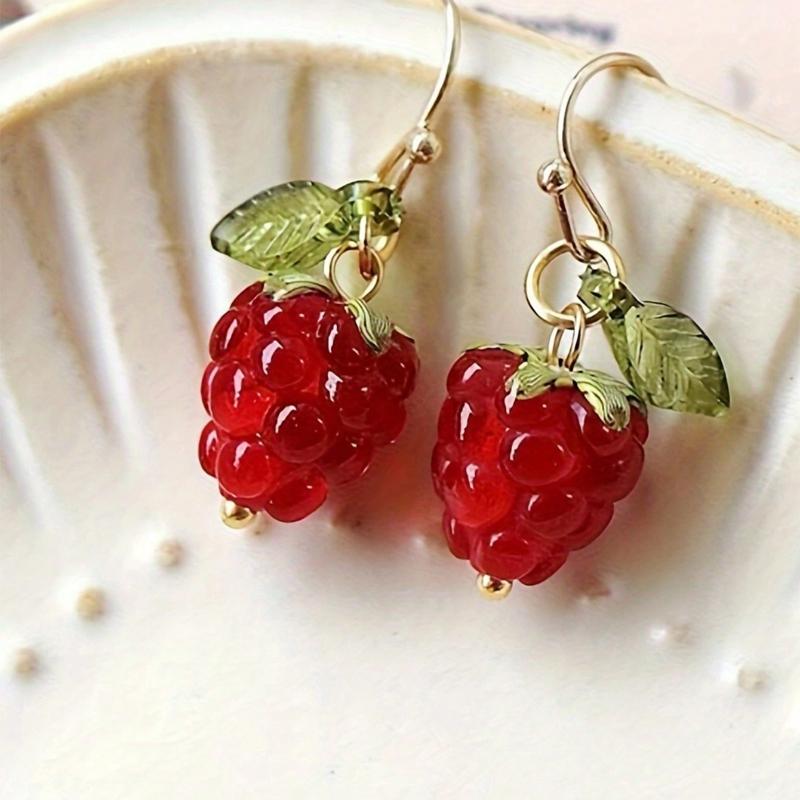 

1 пара сережек-кисточек с красной малиной/клубникой для женщин, свежие и милые, модные и роскошные, универсальные