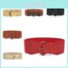 Women's Vintage Elastic Solid Color Wide Belt For Dress With Alloy Buckle