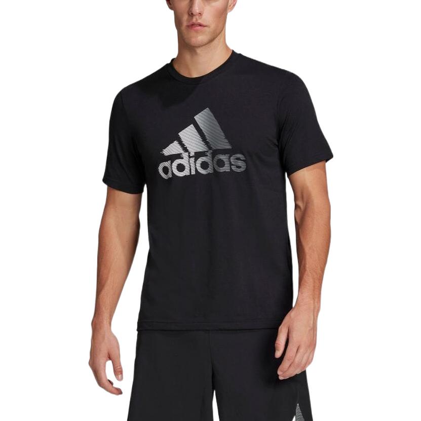 Adidas Big Logo Round Neck Casual Sports Short Sleeve Quick Dry Breathable T-Shirt Men T-Shirts Black HF7212