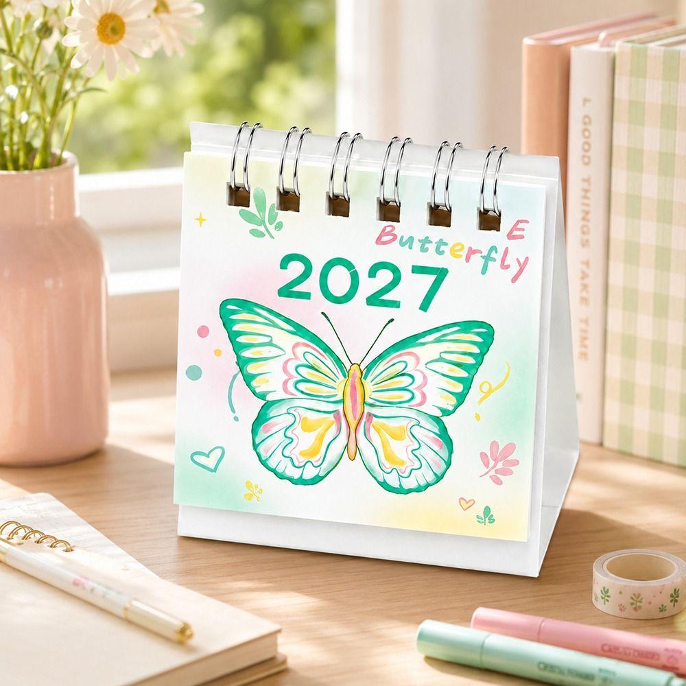 Butterfly Pattern Flip Calendar Portable Desktop Planner 2027 Desk Calendar Daily Planning