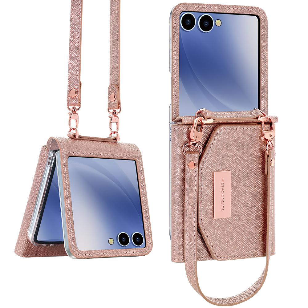For Samsung Galaxy Z Flip7 5G Wallet Case PU+PC Shockproof Phone Cover with Wrist Strap