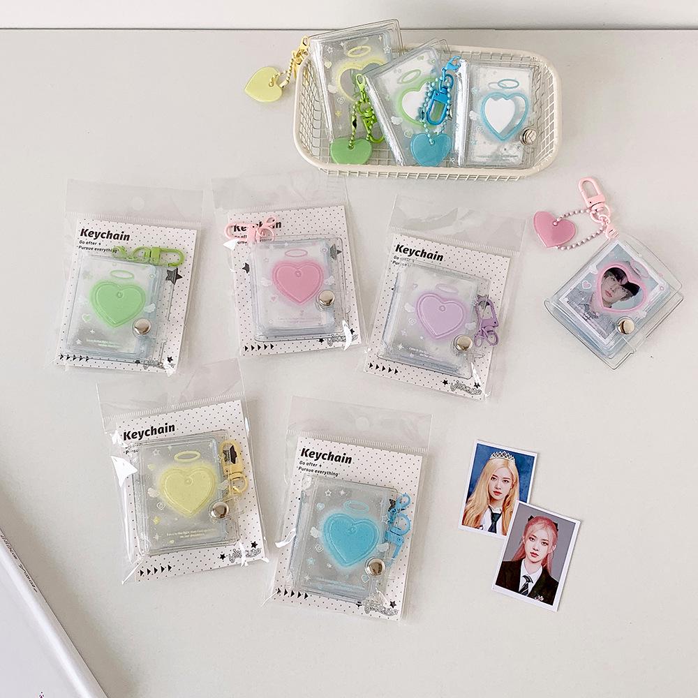 2-inch Transparent Sparkly Card Holder Keychain with Photo Album & ID Sticker Storage