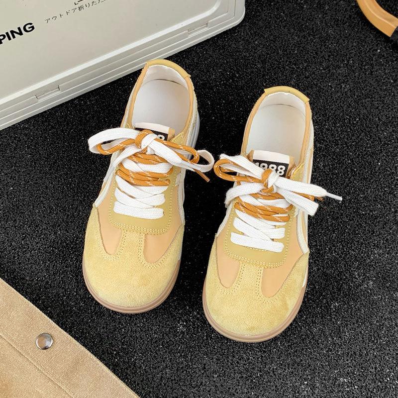 

German training shoes white shoes women s retro training casual lace-up running sneakers in versatile flat baseplate shoes 40 жёлтый