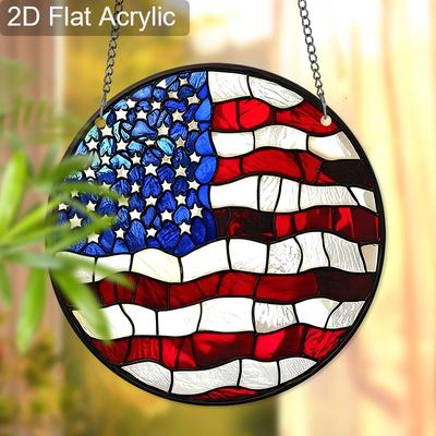 2D flacher Acryl-Sonnfänger mit amerikanischer Flagge, Buntglas-Fensterdekoration, Patriotisches 4. Juli Geschenk für Zuhause