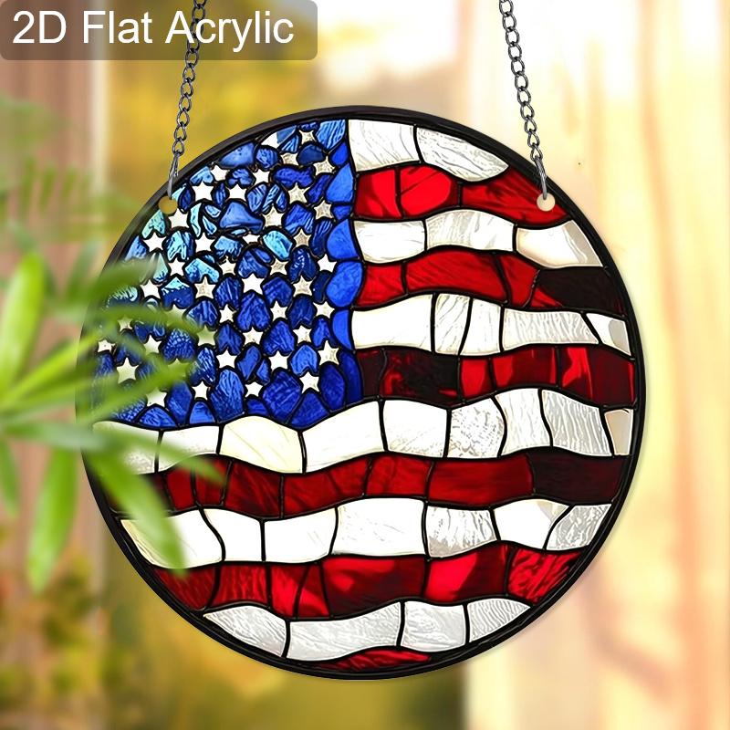2D Flat Acrylic American Flag Suncatcher, Stained Glass Window Decor, Patriotic 4th of July Gift for Home