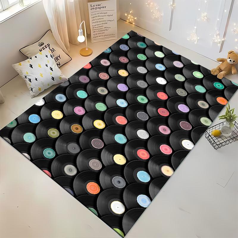 Colorful Vinyl Record Pattern Design Rug Non-slip rug suitable for living room and bedroom sofas sofas