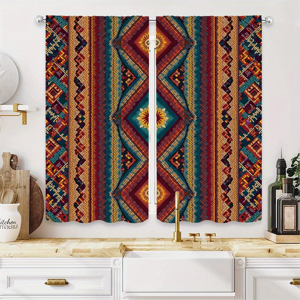 

2pcs High-Definition Digital Print Geometric Pattern Curtains - Vibrant Geometric Design in Blue Red Yellow & Green Rod Pocke 100*130 HOOK 1pcs