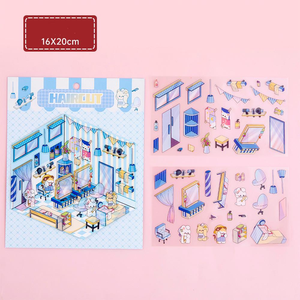 Cartoon Food Street Landscape Sticker Cabin Scene DIY Toy Game Sticker Festival Birthday Gift for Kids Girls and Children