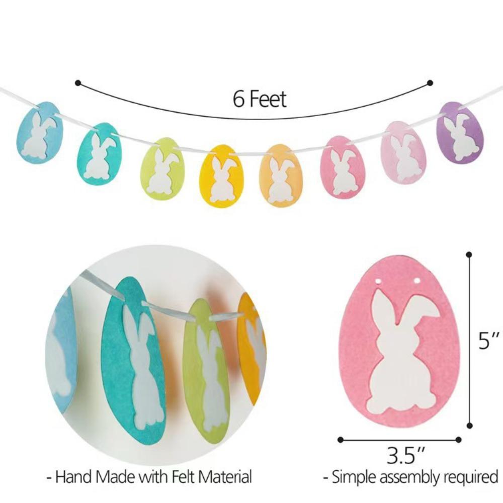 

Cartoon Easter Banners Cute Non-woven Fabric Easter Felt Egg Banners Bunny Garland Wall-mounted Easter Party Bunny Decorations