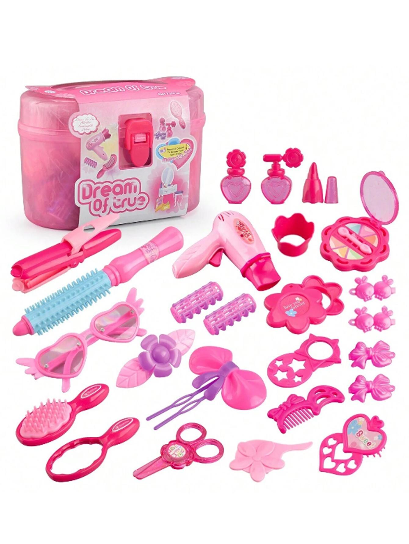 

Детский игровой домик, игровой набор с зеркалом для макияжа, чемодан для хранения, реквизит для игры в макияж с феном