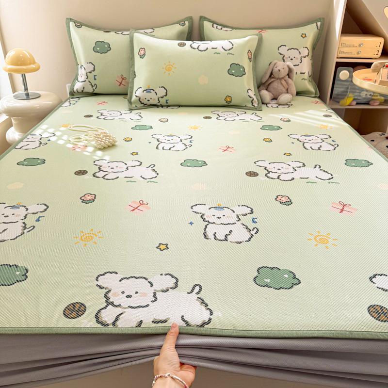 New Cute 3-Piece Ice Vine Cooling Mat Pillowcase & Bed Sheet Set with Digital Print - Spring/Summer