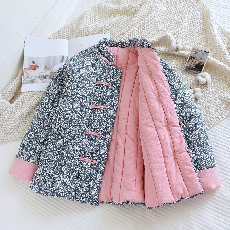 

Винтажная утолщенная хлопковая куртка для мамы, зимнее пальто с цветочным принтом, теплая верхняя одежда с хлопковой подкладкой XXL