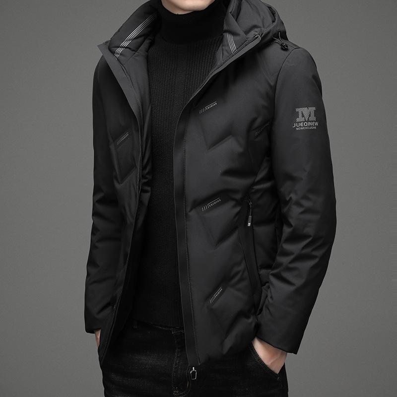 Пуховик мужской зимний пуховик мужской с капюшоном съемный капюшон утолщенный теплый модный бренд белый утиный пуховик мужской M чёрный
