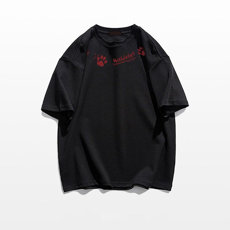 American retro cotton short-sleeved t-shirt women's summer loose large size fat mm catties design sense niche half-sleeved top