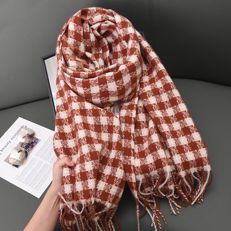 Diamond Pattern Plaid Scarf Female Student Shawl Dual-Purpose Thermal Scarf Male Trend